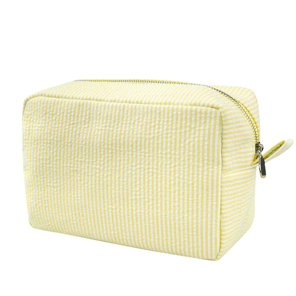 GFU Cosmetic Bags for Women, Seersucker Cosmetic Bag, Travel Toiletry Stripe Makeup Bag, Large Women Aesthetic Organizer Storage Pouch, Girls Handbags Purses, Yellow