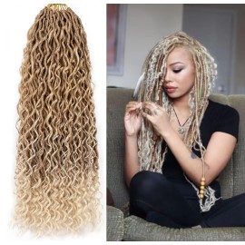 Goddess Locs Crochet Hair 22 Inch Boho River Locs Hippie Wavy Crochet With Curly Hair In Middle And Ends Braids Hair Extensions (8Packs,22 inch, T27/613)