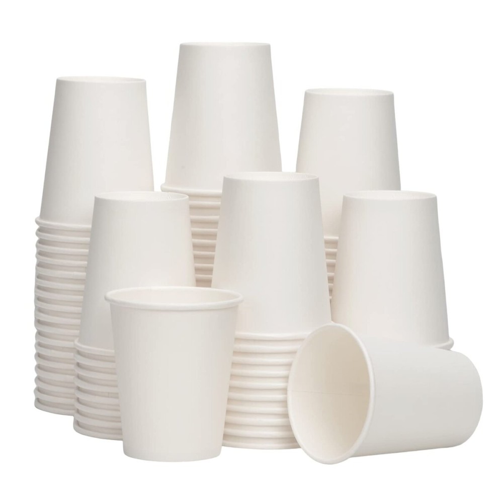 RACETOP [300 count] Paper Coffee Cups 8 oz, Disposable Coffee Cups, Hot Beverage, Ideal for Pub, Party, Office White