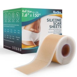 Professional Silicone Scar Sheets (1.6 x 150 Scar Roll-3.8M) - Scars Removal Treatment - Reusable Silicone Scar Tape Strips Type for Keloid, C-Section, Surgery, Burn, Acne et