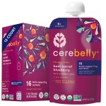 Cerebelly Organic Baby Food Pouches, Beet Carrot Blueberry Purees, 16 Nutrients, No Added Sugar, Fiber & Non-GMO, 4oz, 12 Pack