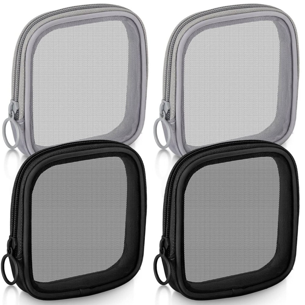 Weewooday 4 Pcs Mesh Makeup Bag Mesh Cosmetic Bag Travel Toiletry Pouch with Zipper Mini Makeup Cosmetic Purse for Daily Accessory(Small,Black, Gray)
