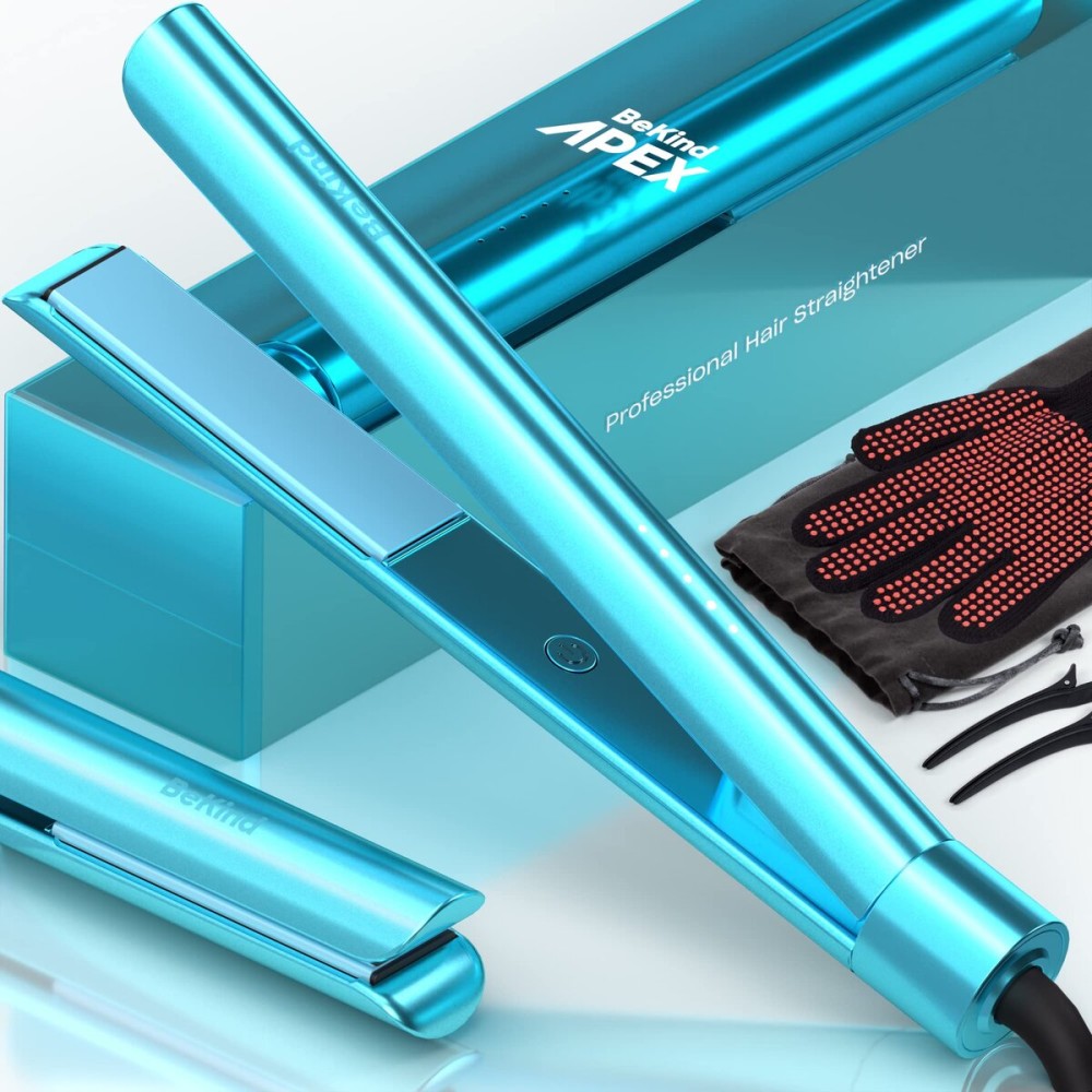 Bekind Apex 2-in-1 Hair Straightener Flat Iron | 1 460F Straightener & Curler for All Hairstyles | UltraSmooth Tech | 15s Fast Heating & Temp Memory | Gift Set for Girls Women (Crystal Blue)