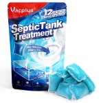 Vacplus Septic Tank Treatment 12 Pcs for 1-Year Supply, Dissolvable Packs with Easy Operation, Durable Biodegradable Enzymes for Wastes, Greases & Odors, Blue, 2X Efficiency