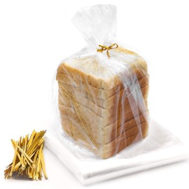 Bread Bags with Ties, Reusable, 105 Clear Bags and 105 Ties, For Homemade And Bakery Loaf Adjustable Reusable (105)