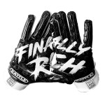 Battle Sports Finally Rich 2.0 Wide Receiver Football Gloves, Ultra Stick Adult & Youth Gloves - Adult Large, Black/White