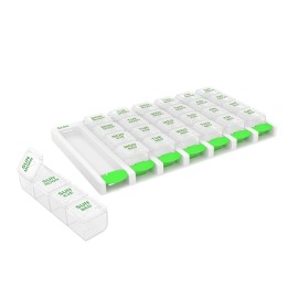 EZY DOSE Weekly (7 Day) 4 Times a Day Push Button Pill Organizer and Vitamin Planner, Removable Daily Pillboxes, Green, Convenient and Easy to Use, Clear Lids, Large, BPA Free