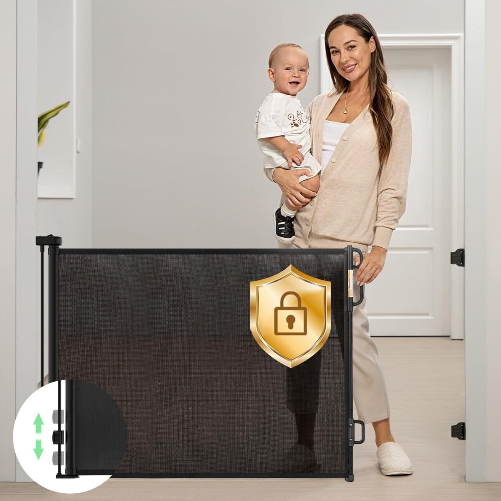 Retractable Baby Gate, Momcozy Mesh Baby Gate or Mesh Dog Gate, 33 Tall,Extends up to 55 Wide, Child Safety Gate for Doorways, Stairs, Hallways, Indoor/Outdoor