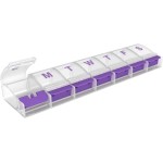 EZY DOSE Weekly (7-Day) AM/PM Daily Pill Organizer, Vitamin Case, and Medicine Container, X-Large Compartments, Arthritis Friendly, Convenient with Effortless Portability, Clear/Purple Lids, BPA Free