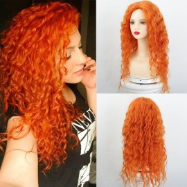 Fencca Orange Wig Long Curly Wigs for Women Heat Synthetic Wave Curly Wig Deep Curly Free Part Puffy Wigs for Daily Party Costume Wig