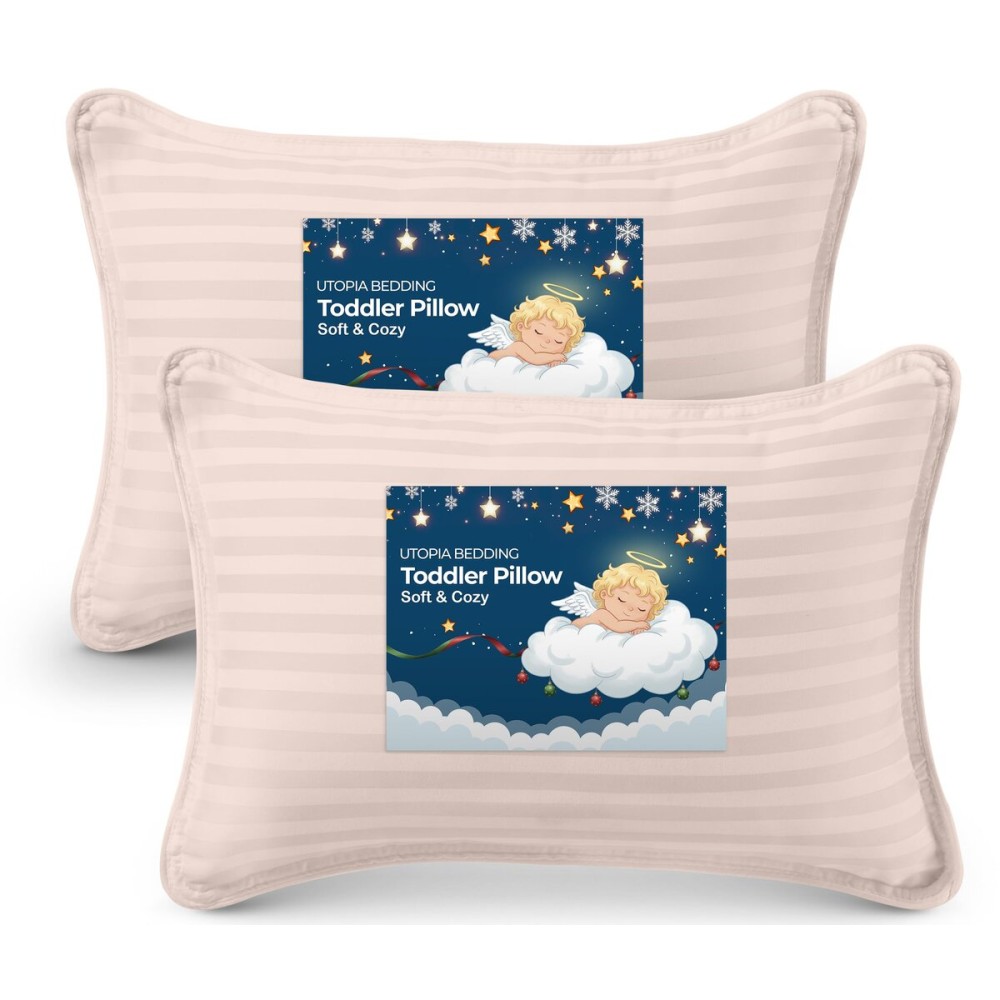 Utopia Bedding Toddler Pillow (Light Pink, 2 Pack), 13x18 Pillows for Sleeping, Soft and Breathable Cotton Blend Shell, Small Kids Pillow Perfect for Toddler Bed and Travel (Intended for age 2 and up)