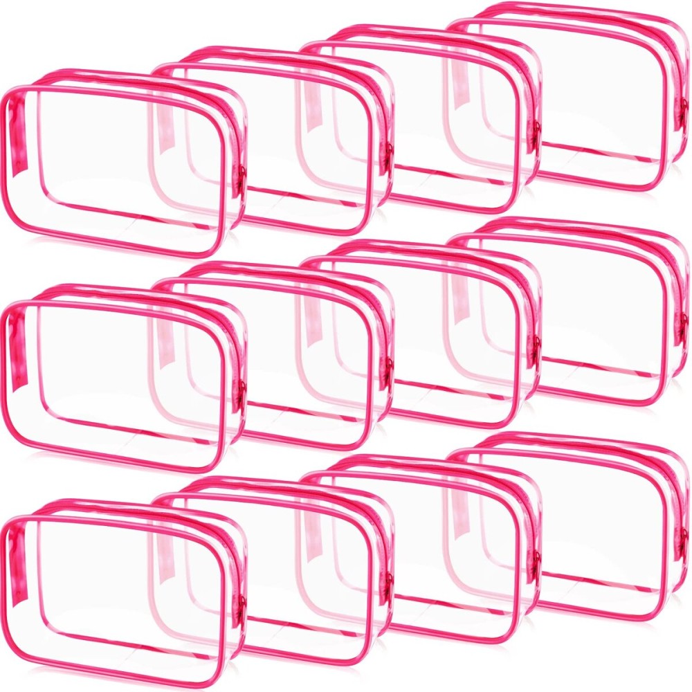 Weewooday 12 Pieces Clear Makeup Bags Cosmetic Storage Bags PVC Zipper Pouches Travel Waterproof Makeup Plastic Case for Women Organizing Toiletries Traveling Bathroom(Small,Rose Red)