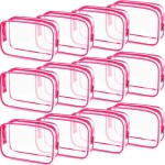 Weewooday 12 Pieces Clear Makeup Bags Cosmetic Storage Bags PVC Zipper Pouches Travel Waterproof Makeup Plastic Case for Women Organizing Toiletries Traveling Bathroom(Small,Rose Red)