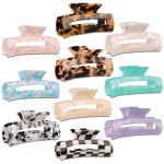 Magicsky 10 Pcs Hair Claw Clips for Women, Opal Marble Tortoise Acrylic Large Clip for Thick Thin Hair, 90\'s Cute Butterfly Barrettes Pins, Aesthetic Styling Accessories for Girls-Rectangle