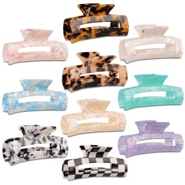 Magicsky 10 Pcs Hair Claw Clips for Women, Opal Marble Tortoise Acrylic Large Clip for Thick Thin Hair, 90\'s Cute Butterfly Barrettes Pins, Aesthetic Styling Accessories for Girls-Rectangle