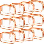 Weewooday 12 Pieces Clear Makeup Bags Cosmetic Storage Bags PVC Zipper Pouches Travel Waterproof Makeup Plastic Case for Women Organizing Toiletries Traveling Bathroom(Small,Orange)