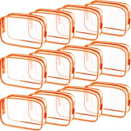 Weewooday 12 Pieces Clear Makeup Bags Cosmetic Storage Bags PVC Zipper Pouches Travel Waterproof Makeup Plastic Case for Women Organizing Toiletries Traveling Bathroom(Small,Orange)