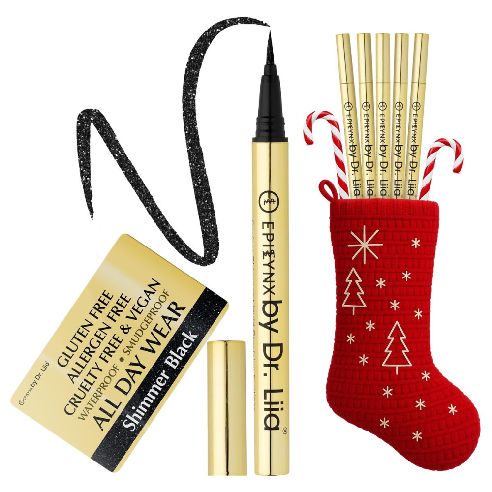 EPILYNX Liquid Eyeliner - Hypoallergenic Eyeliner with Fine Brush Tip, Long-Lasting Waterproof Eye Liner - Cruelty-Free, Vegan, Hypoallergenic, Gluten-Free, Smooth Liquid Eye Liner, Shimmer Black 2mL