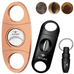 roygra Cigar Cutter Set (3 Pack), Cigar Accessories for Men - Stainless Steel Guillotine, Enlarged V-Cut Fit All Cigars, Punch Tool - Smoking Accessories, Portable Sharp Clean Cut - Bronze