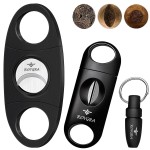 roygra Cigar Cutter Set (3 Pack), Cigar Accessories for Men - Stainless Steel Guillotine, Enlarged V-Cut Fit All Cigars, Punch Tool - Smoking Accessories, Portable Sharp Clean Cut - Black