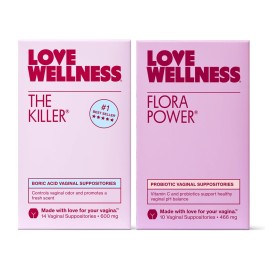 Love Wellness The Killer & Flora Power | Vaginal Suppository Duo with Boric Acid, Probiotics & Vitamin C | Supports pH Balance, Odor Control & Feminine Health | Fragrance-Free, Non-GMO & Paraben Free