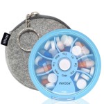 INVODA Weekly Pill Organizer 7 Compartment Rotating Pill Box for Daily Medication & Vitamins - Portable Travel Pill Case Fish Oil Supplements Vitamins Organizer (Blue+Bag)