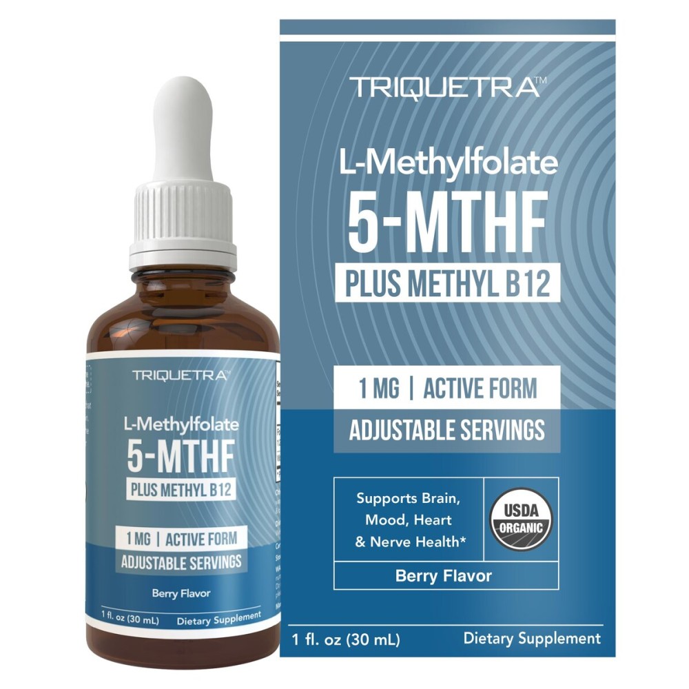 Organic Methyl Folate 1000 mcg + Methyl B12 Cofactor (300 Servings) - Metabolically Active 5-MTHF Form, Organic Berry Flavor, Liquid Sublingual Form - Mood, Cognition, Methylation, Pregnancy (1oz)