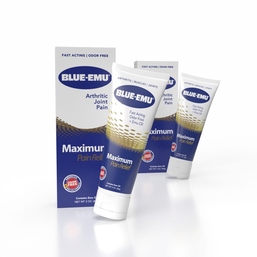 BLUE-EMU Maximum Pain Relief Cream for Arthritis, Muscle, & Joint Aches, 3 Oz, 2 Pack