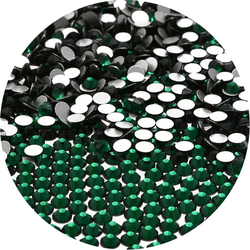 NCB 2000pcs Flatback Round Glass Nail Art Rhinestones Crystal for DIY Making Accessories Shoes, Clothes, Face Art, Bags, Manicure (Emerald, SS8 2000pcs)