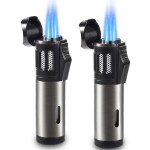 Urgrette 2 Pack Torch Lighter Triple 3 Jet Flame Butane Gas Lighter Refillable Jet Torch Lighters Adjustable Windproof Pocket Lighter for Grill Kitchen Fireplace Camping (Fuel Not Included)