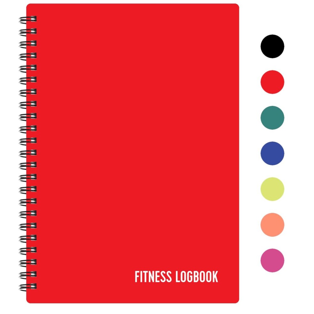 Fitness Logbook (Red) - A5 Undated Workout Journal For Men & Women - Plastic Cover & Thick Paper - Planner Log Book To Track Weight Loss, Muscle Gain, Gym Exercise, Bodybuilding Progress