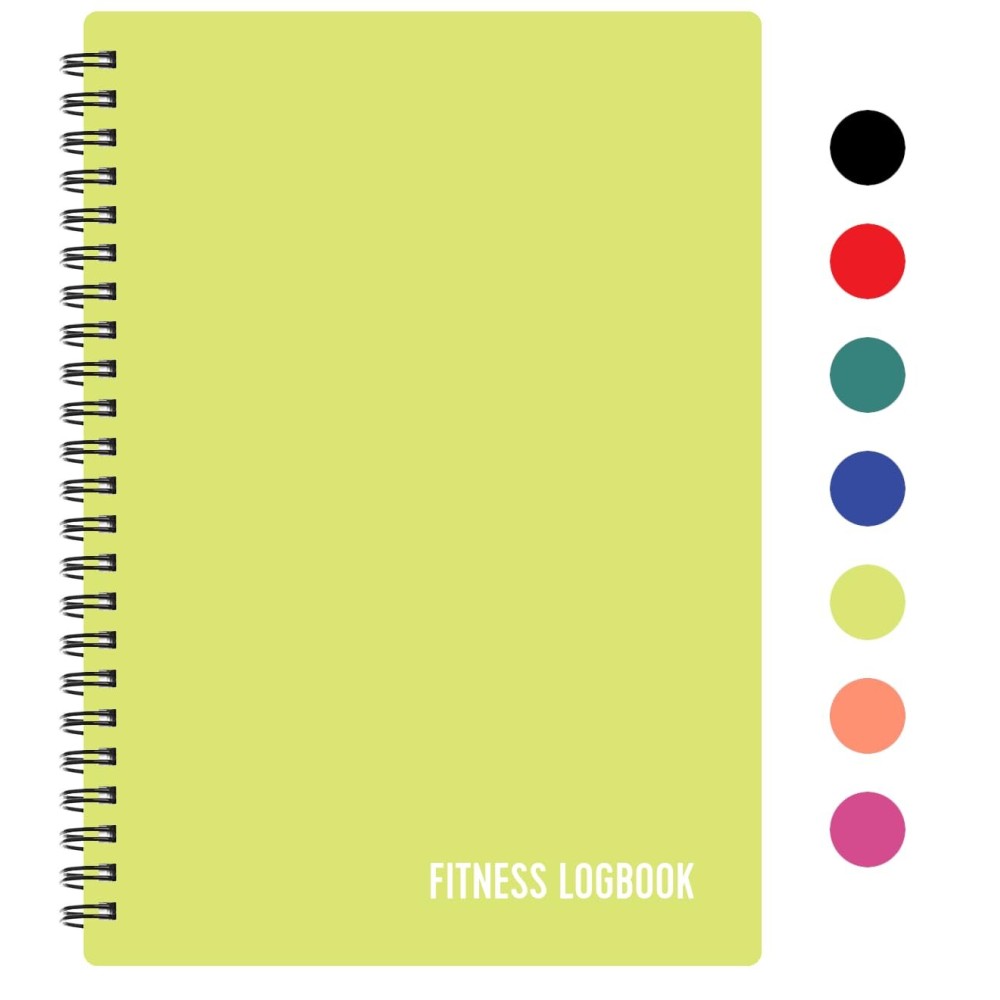 Fitness Logbook (Lime) - A5 Undated Workout Journal For Men & Women - Plastic Cover & Thick Paper - Planner Log Book To Track Weight Loss, Muscle Gain, Gym Exercise, Bodybuilding Progress
