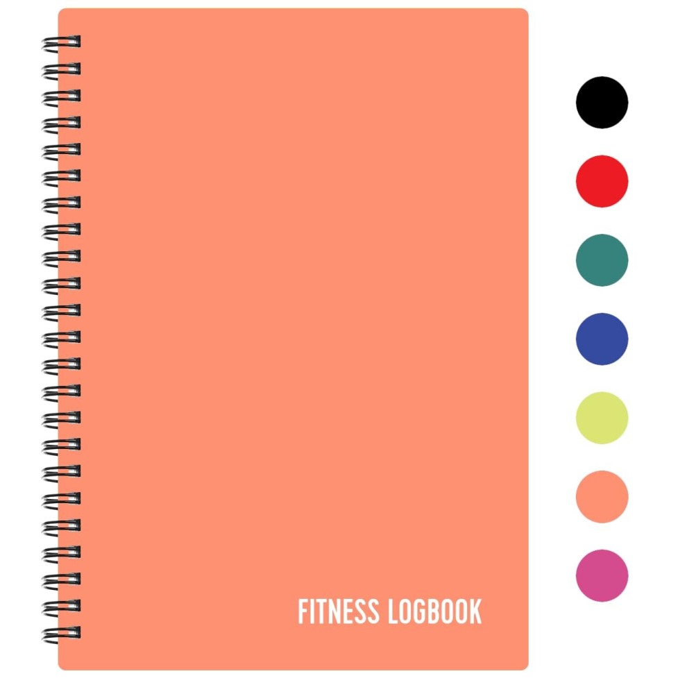 Fitness Logbook (Peach) - A5 Undated Workout Journal For Men & Women - Plastic Cover & Thick Paper - Planner Log Book To Track Weight Loss, Muscle Gain, Gym Exercise, Bodybuilding Progress