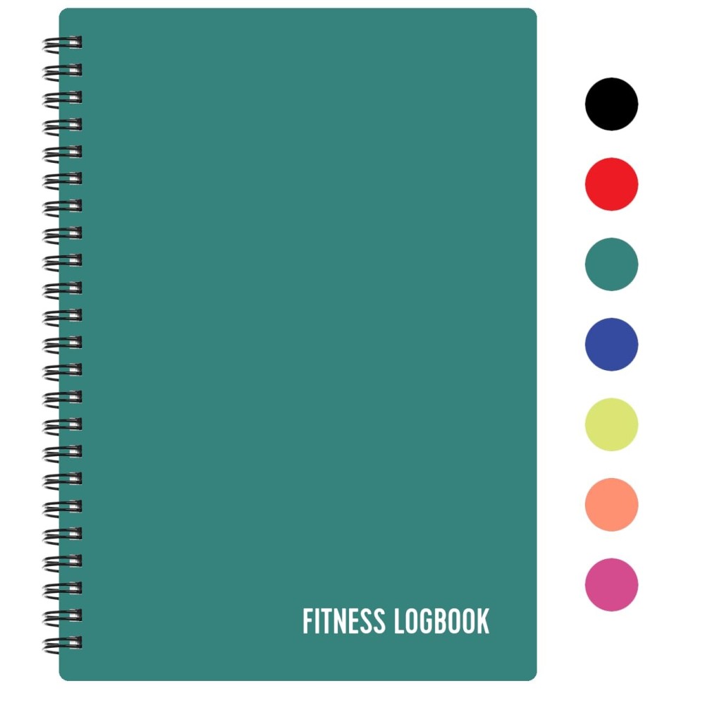 Fitness Logbook (Green) - A5 Undated Workout Journal For Men & Women - Plastic Cover & Thick Paper - Planner Log Book To Track Weight Loss, Muscle Gain, Gym Exercise, Bodybuilding Progress