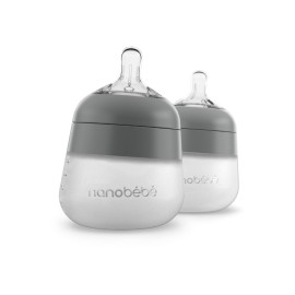 Nanobebe Flexy Silicone Baby Bottle, Anti-Colic, Natural Feel, Non-Collapsing Nipple, Non-Tip Stable Base, Easy to Clean 2-Pack, Gray, 5 oz