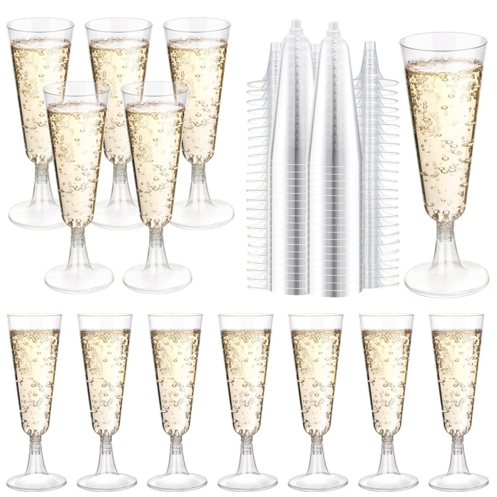 SUREHOME Plastic Champagne Flutes 200 Pack Champagne Glasses Disposable Mimosa Glasses 5 Oz Crystal Clear Plastic Flutes for Party Drinking Cocktail Cups Acrylic Wedding Toasting Glasses Flutes Bulk