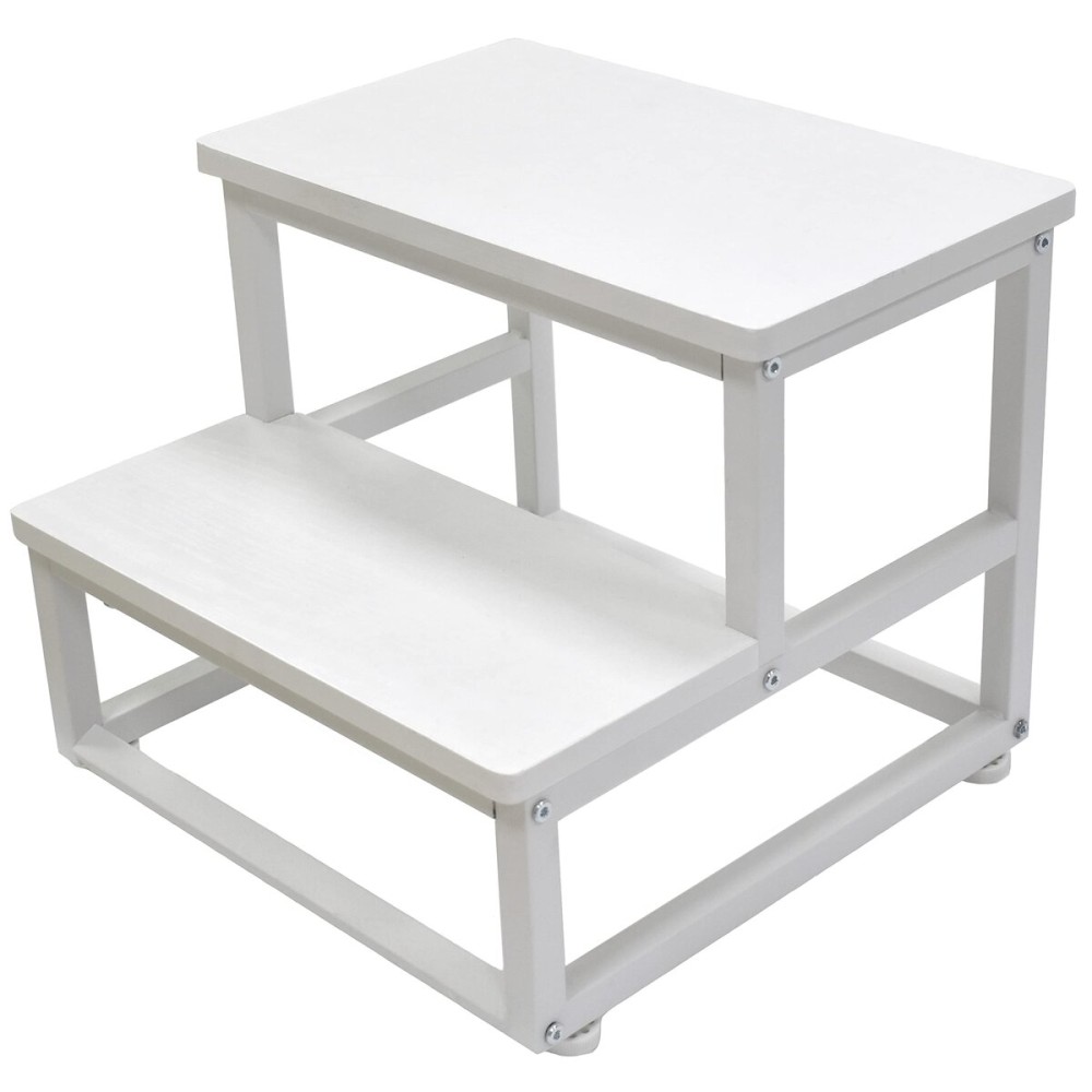 SZLHANJZ Nursery Step Stool, Wooden and Metal Foot Stool for Adult Kid, Steps for High Beds with Round Corners, Small Stepping Stool for Bedroom Kitchen, Load 500 LB, White