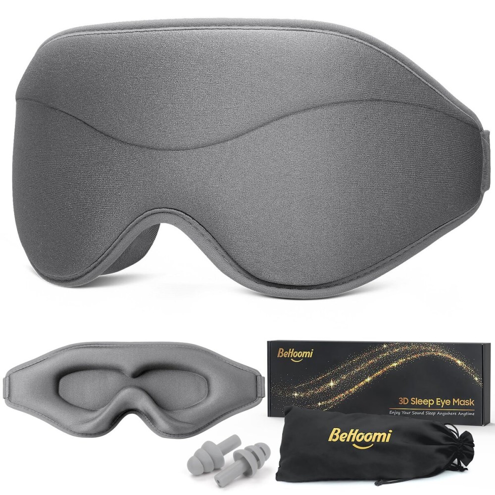 BeHoomi Sleep Mask, Premium Eye Mask for Sleeping, Completely Blackout, Superior Soft Comfort, Upgraded 3D Ergonomic Designed Sleeping Mask for Home, Office, Travel, Meditation, Yoga, Grey