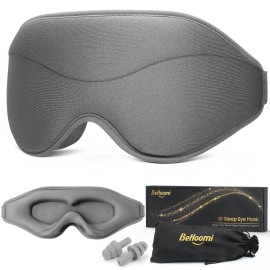 BeHoomi Sleep Mask, Premium Eye Mask for Sleeping, Completely Blackout, Superior Soft Comfort, Upgraded 3D Ergonomic Designed Sleeping Mask for Home, Office, Travel, Meditation, Yoga, Grey