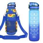 32 oz Water Bottles with Straw & Strap, Motivational Water Bottles with Times to Drink, BPA Free Reusable Sports Water Bottle with Sleeve Carrier for Hiking, Travel, Running or Fitness (Sunflowers)