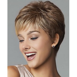 SEVENCOLORS Short Pixie Wigs for White Women Natural Layered Short Brown Wigs with Blonde Highlights Synthetic Short Hair Womens Wig
