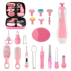 Baby Healthcare and Grooming Kit, 26 in 1 Portable Baby Safety Care Set with Hair Brush Comb Nasal Aspirator Electric Nail Trimmer Set Baby Essentials kit for Newborn Boys Girls (Pink)