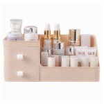 POFUOT Skin Care Organizer - Makeup Vanity Countertop Organizer with Drawers, Brush Holder for Lipstick, Eyeshadow, Desktop (Polar Pink)