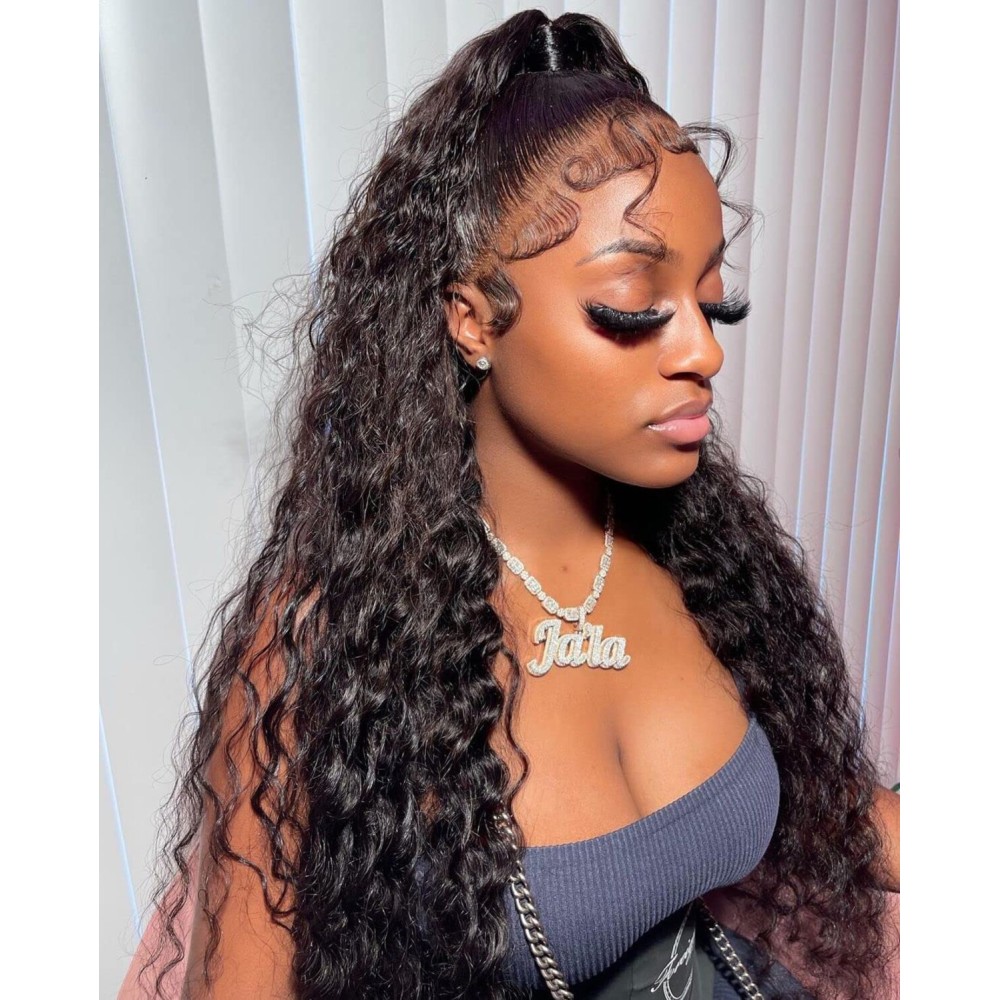 BEEOS Curly 13X4 SKINLIKE Real HD Lace Frontal Wig, Pre-Plucked Clean Hairline Bleached Knot 180% Density Natural Black Human Hair 20 Inch