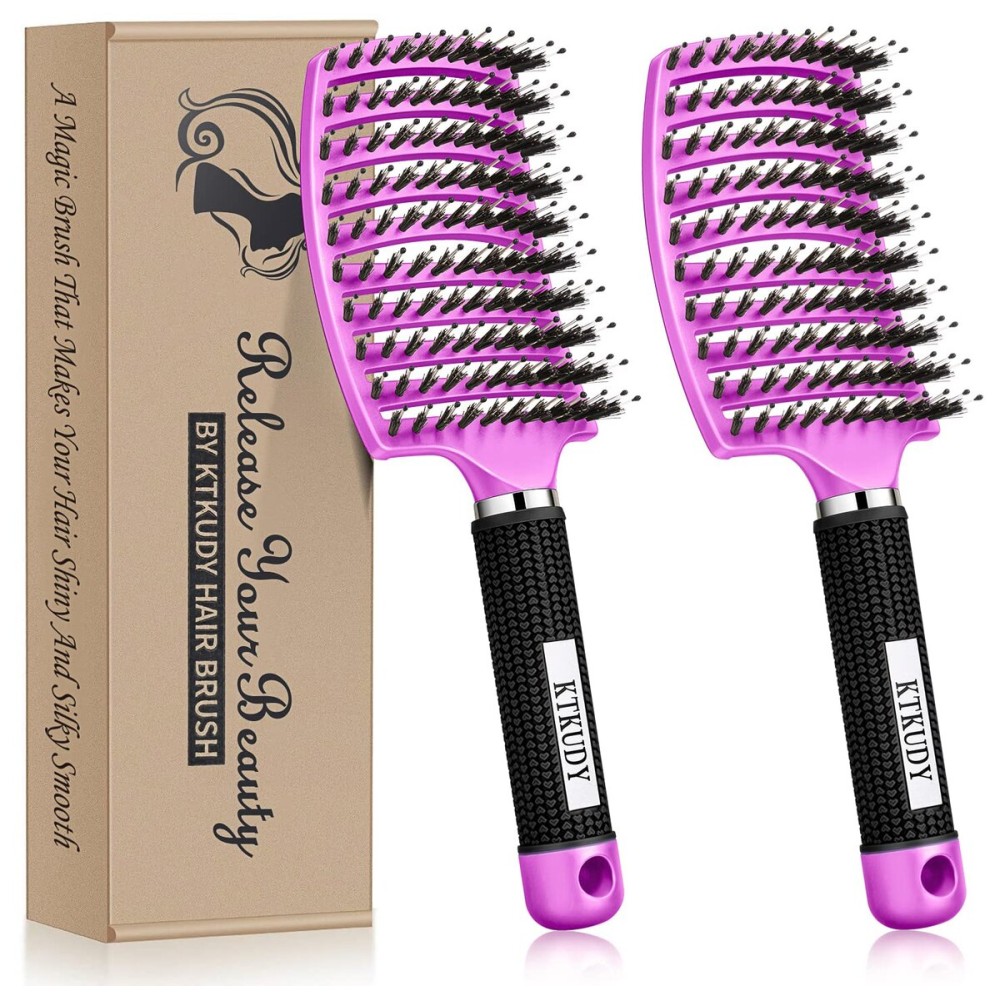 Detangling Brush Boar Bristle Hairbrush for Adult & Kids Wet or Dry Hair - KTKUDY Detangler Hair brush Getting Knots Out without Pain - Adds Shine and Makes Hair Healthier (Set of 2)