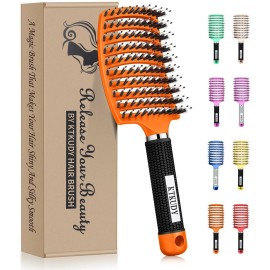 KTKUDY Detangling Brush Boar Bristles Hair Brush Make Hair Shiny & Healthier Curved and Vented Detangler Brush for Women Men Kids Wet and Dry Hair (Orange)