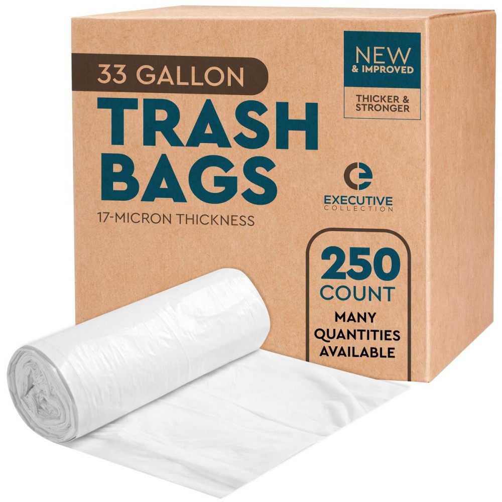 33 Gallon Trash Bags - 250 Count - 33 x 40 Clear Plastic Garbage Bags Tall Can Liners - Cleaning Products for Home, Office Bulk Trash, Light Residential or Commercial Waste, Indoor and Outdoor Use