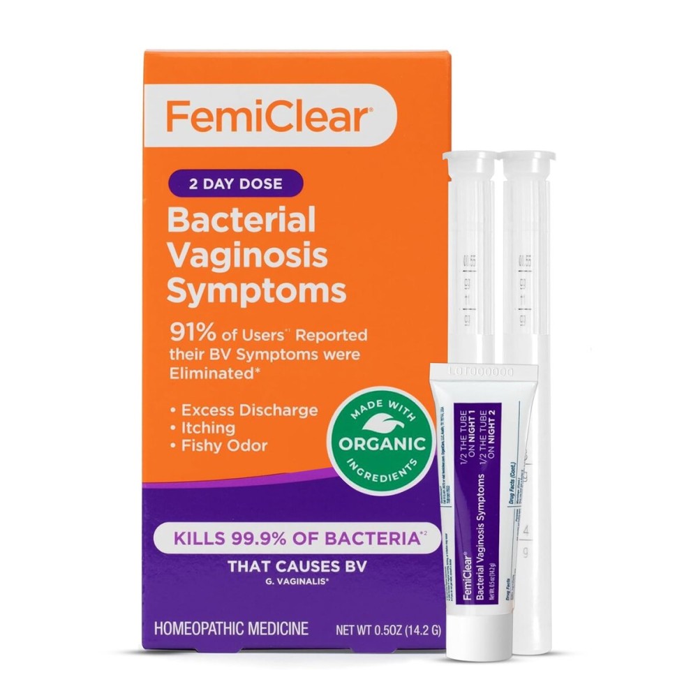FemiClear BV Symptoms - Vaginal Ointment for Fishy Odor, Excess Discharge, Itching & Discomfort Due to Bacterial Vaginosis, All-Natural and Organic Ingredients, 2-Day Dose