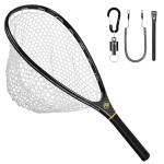 SF Fly Fishing Stealth Carbon Fiber Landing Net Soft Silicone Rubber Mesh Trout Catch and Release Net Small with Black Magnetic Net Release Combo Kit