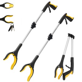 2 Pack 32 inch GrabRunner Reacher Grabber Tool with Rotating Head and Magnet (New Yellow)